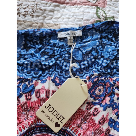 Jodifl Womens Kimono Open Front Cardigan Blue Pink Rayon Tassels Flowy Boho S - Picture 7 of 8